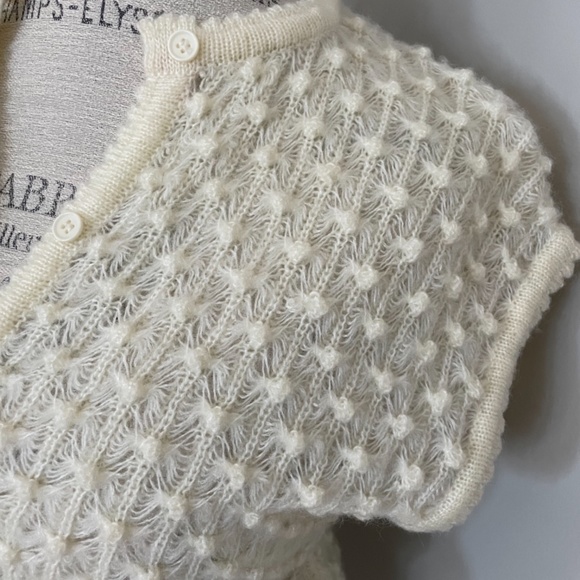 🎉True Vintage ✌️ivory 1970s hippie style button down tie waist knit sweater - Picture 2 of 12